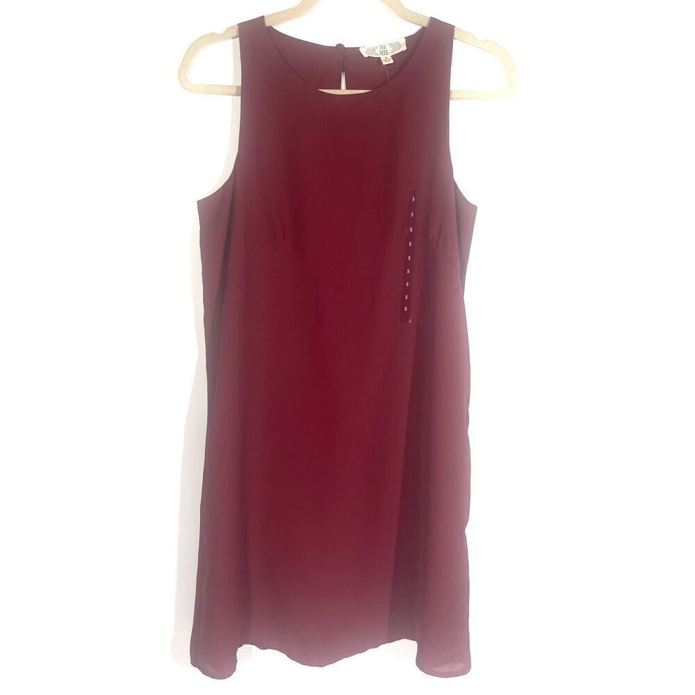 PINK ROSE Burgundy Crepe Mini Sleeveless Pullover Shift Dress Women Small NWT